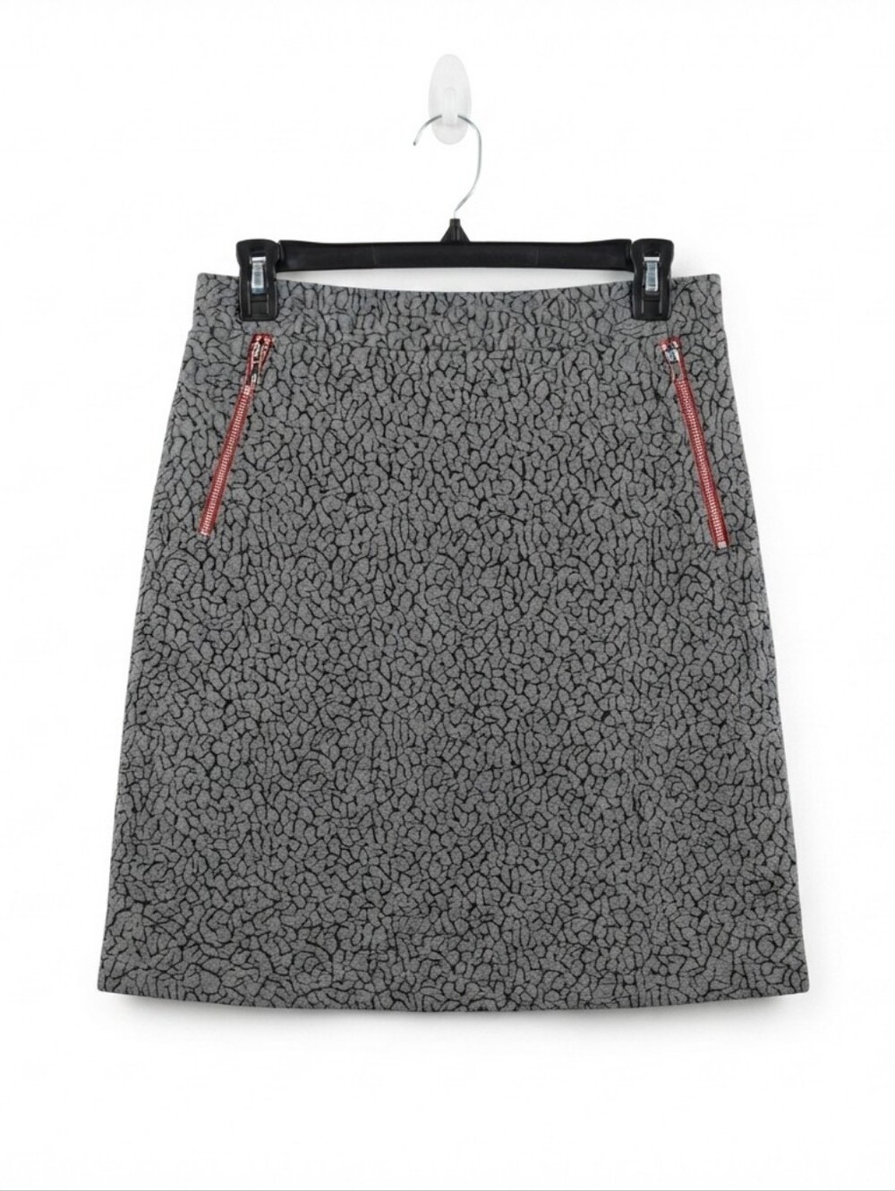 Le Lis Grey Geometric A-Line Skirt - Red Zipper Detail, Size Small